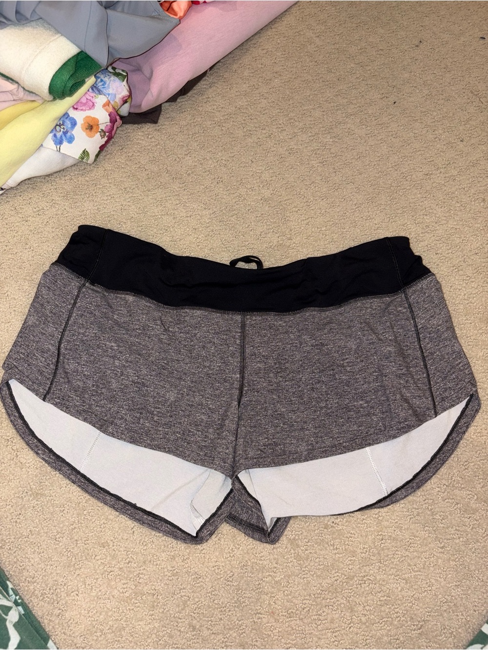 lululemon athletica Gray Speed Up Shorts with Black Waistband